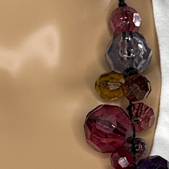 Multicolor Faux Gems Necklace Black Satin Ribbon‎ Tie In The Back - Picture 8 of 13